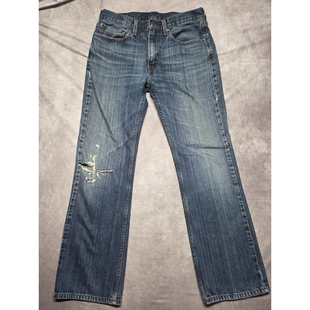 Levi's Blue Denim 527 Distressed Slim Fit Bootcut Jeans Mens Sz 34x32 Classic